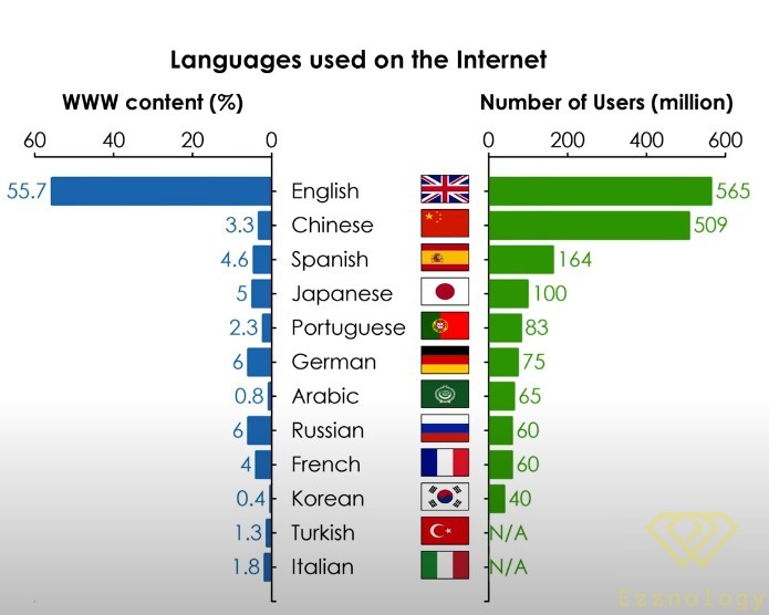استخدام اللغات على الانترنت 