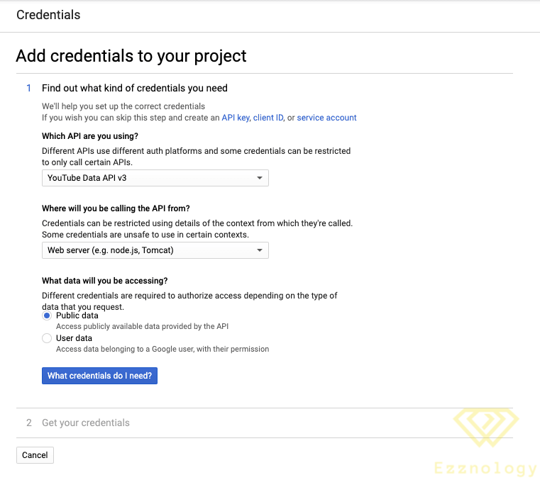 youtube-api-credential-options